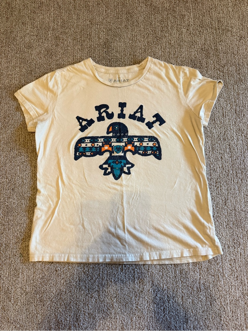 Buckle Cream Short Sleeve Tee with Navy & Teal Graphic